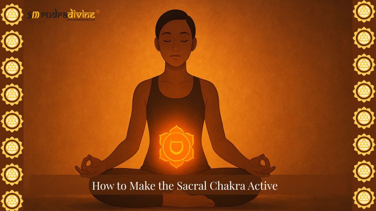 Sacral Chakra location in human body, Swadhisthana Chakra benefits, Sacral Chakra imbalance symptoms, How to activate Sacral Chakra, Rudraksha for Sacral Chakra, 2 Mukhi Rudraksha for emotional balance, 6 Mukhi Rudraksha for creativity and sexual energy, Rudraksha combination for Sacral Chakra, Sacral Chakra meditation with mantra Om Swadhisthanaya Namah, Sacral Chakra healing stones, Moonlight energizing Rudraksha, Saltwater cleansing Rudraksha, Smudging Rudraksha with sage, Visualization for Sacral Chakra activation, Benefits of balanced Sacral Chakra, SM Rudra Divine chakra consultation